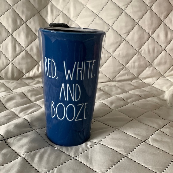 Rae Dunn Kitchen Nwt Red White And Booze Ceramic Mug With Lid